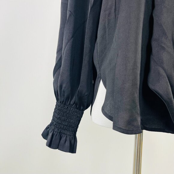 NWOT SEE BY CHLOÉ Tie-Neck Twill Blouse Black Size 36 Long Sleeves with Ruffles - Picture 4 of 13